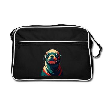 phoque dessin animé personnage animal de compagnie coloré - Sac Retro - noir/blanc - Devant