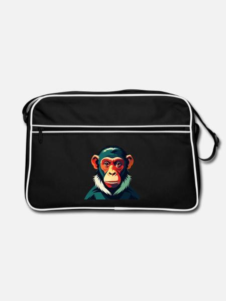 Affe Cartoon Figur Buntes Haustier Tier - Retro Tasche - Schwarz/Weiß - Vorne