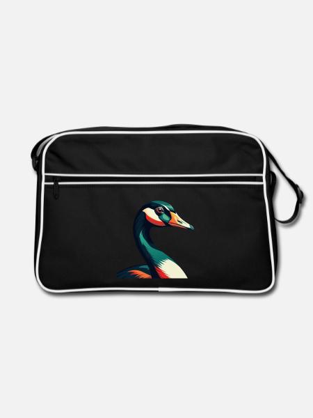 Gans Cartoon Figur Buntes Haustier Tier - Retro Tasche - Schwarz/Weiß - Vorne