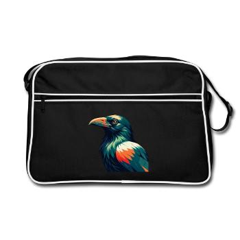 Crow Cartoon Character Colorful Pet Animal - Retro Bag - black/white - Front
