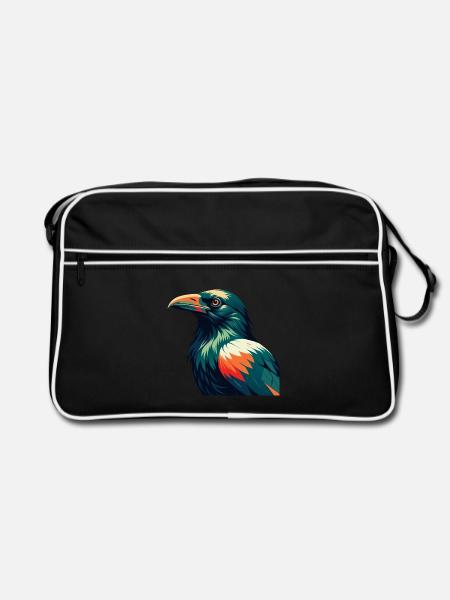 Krähe Zeichentrickfigur Buntes Haustier Tier - Retro Tasche - Schwarz/Weiß - Vorne