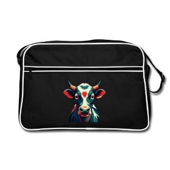 Cow Cartoon Character Colorful Pet Animal - Retro Bag - black/white - Front