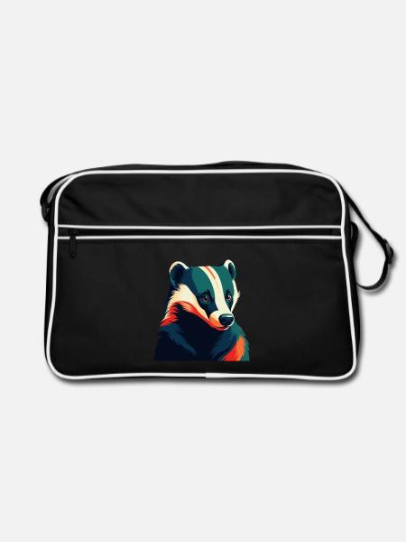 Dachs Zeichentrickfigur Buntes Haustier Tier - Retro Tasche - Schwarz/Weiß - Vorne