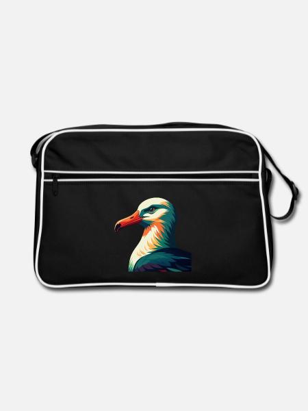 Albatross Zeichentrickfigur Buntes Haustier Tier - Retro Tasche - Schwarz/Weiß - Vorne