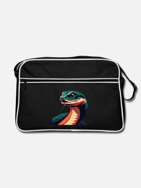 Schlange Cartoon Figur Buntes Haustier Tier - Retro Tasche - Schwarz/Weiß - Vorne