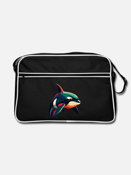 Orca Cartoon-Figur Buntes Haustier - Retro Tasche - Schwarz/Weiß - Vorne