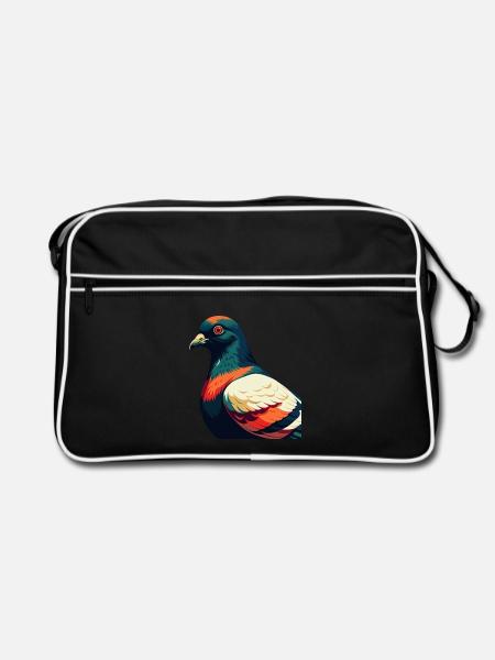 Taube Cartoon Figur Buntes Haustier Tier - Retro Tasche - Schwarz/Weiß - Vorne