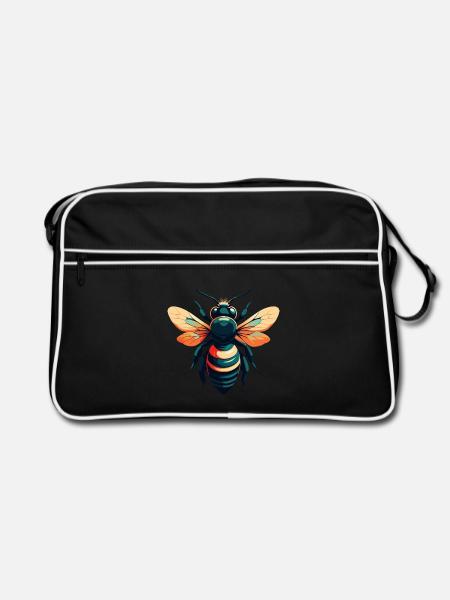 Biene Cartoon Figur Buntes Haustier Tier - Retro Tasche - Schwarz/Weiß - Vorne