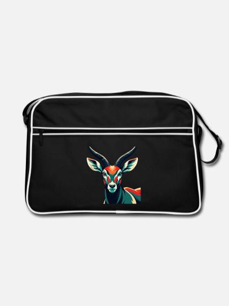 Antilope Zeichentrickfigur Buntes Haustier Tier - Retro Tasche - Schwarz/Weiß - Vorne