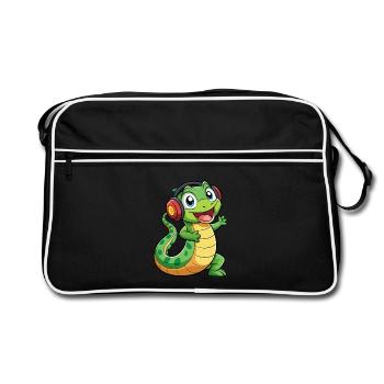 Serpent Drôle Dessin Animé Personnage Casque Musique - Sac Retro - noir/blanc - Devant