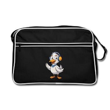 Gans Lustige Zeichentrickfigur Kopfhörer Musik - Retro Tasche - Schwarz/Weiß - Vorne