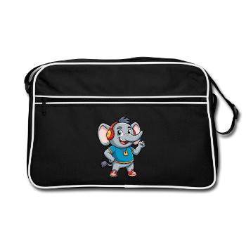 Éléphant Drôle Dessin Animé Personnage Casque Musique - Sac Retro - noir/blanc - Devant