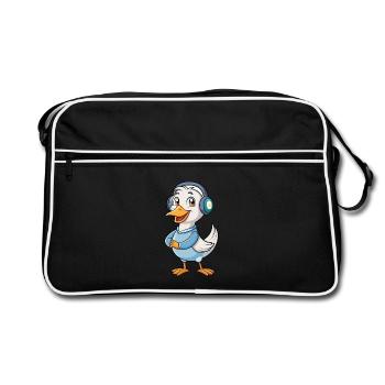 Gans Lustige Zeichentrickfigur Kopfhörer Musik - Retro Tasche - Schwarz/Weiß - Vorne
