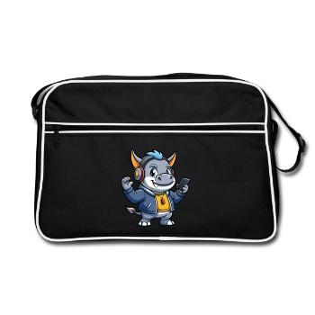 Rhino Funny Cartoon Character Musique de casque - Sac Retro - noir/blanc - Devant
