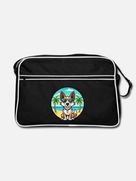 Spielzeug Foxterrier Hund Rasse Cartoon Sonnenbrille Strand - Retro Tasche - Schwarz/Weiß - Vorne
