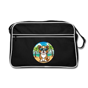Tibetischer Spaniel Hund Rasse Cartoon Sonnenbrille Strand - Retro Tasche - Schwarz/Weiß - Vorne