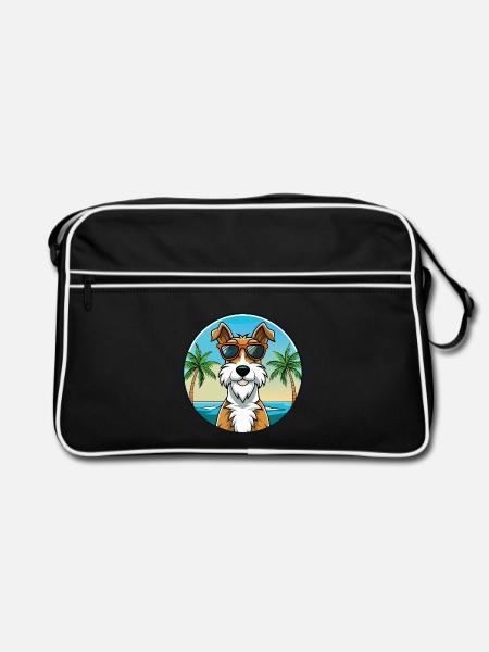 Draht Foxterrier Hunderasse Cartoon Sonnenbrille Strand - Retro Tasche - Schwarz/Weiß - Vorne