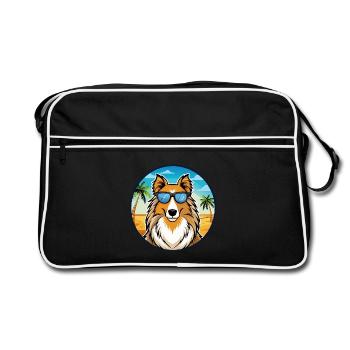Rough Collie Dog Breed Cartoon Sunglasses Beach - Retro Bag - black/white - Front