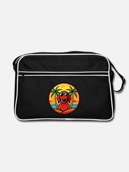 Redbone Coonhound Hunderasse Cartoon Sonnenbrille Strand - Retro Tasche - Schwarz/Weiß - Vorne