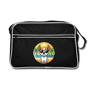Rat Terrier Hund Rasse Cartoon Sonnenbrille Strand - Retro Tasche - Schwarz/Weiß - Vorne