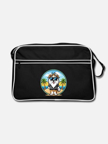 Picardie Schäferhund Rasse Cartoon Sonnenbrille Strand - Retro Tasche - Schwarz/Weiß - Vorne