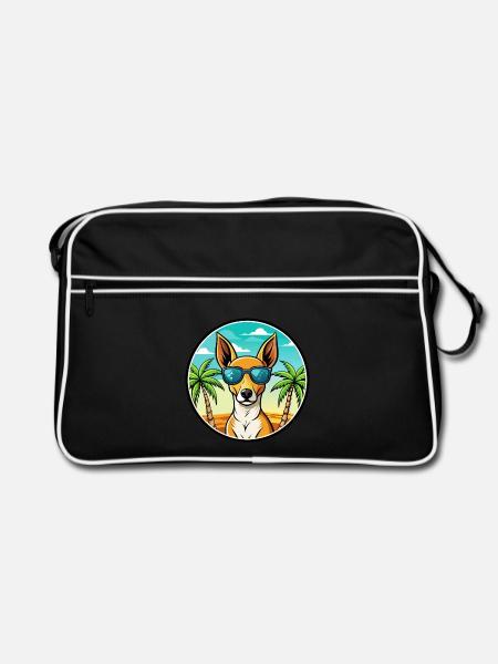 Podenco Canario Hunderasse Cartoon Sonnenbrille Strand - Retro Tasche - Schwarz/Weiß - Vorne