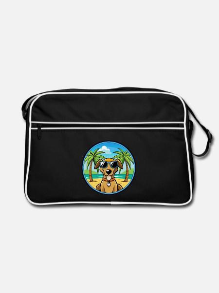 Polnische Jagdhunderasse Cartoon Sonnenbrille Strand - Retro Tasche - Schwarz/Weiß - Vorne