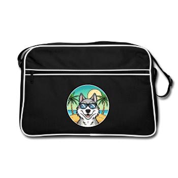 Nördliche Inuit Hunderasse Cartoon Sonnenbrille Strand - Retro Tasche - Schwarz/Weiß - Vorne