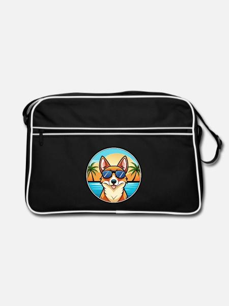 Norwegische Lundehund Hunderasse Cartoon Sonnenbrille - Retro Tasche - Schwarz/Weiß - Vorne