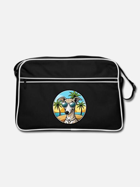 Italienischer Windhund Hunderasse Cartoon Sonnenbrille Strand - Retro Tasche - Schwarz/Weiß - Vorne