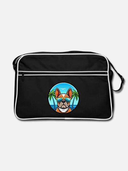 Bouledogue Français Race Dessin Animé Lunettes de Soleil Plage - Sac Retro - noir/blanc - Devant