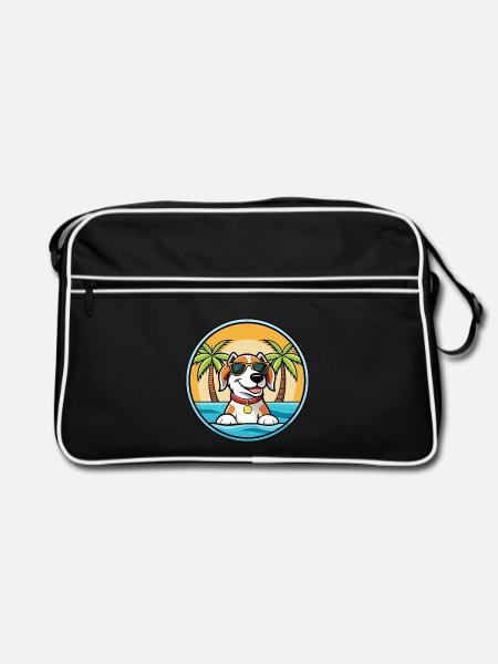 Estnischer Windhund Rasse Cartoon Sonnenbrille Strand - Retro Tasche - Schwarz/Weiß - Vorne