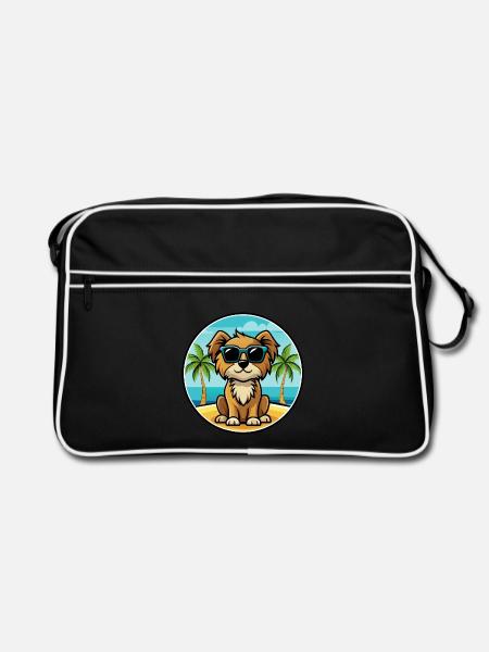 Englische Spielzeug Spaniel Hund Rasse Cartoon Sonnenbrille - Retro Tasche - Schwarz/Weiß - Vorne