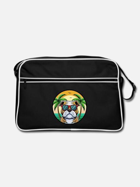 Bulldog Breed Cartoon Lunettes de soleil Beach - Sac Retro - noir/blanc - Devant