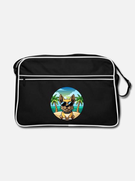 Braque Français Hunderasse Cartoon Sonnenbrille Strand - Retro Tasche - Schwarz/Weiß - Vorne