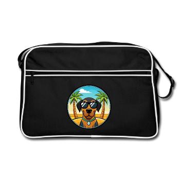 Black And Tan Coonhound Dog Breed Cartoon Beach - Retro Bag - black/white - Front