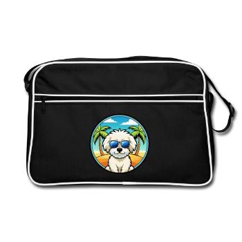 Bichon frisé race de chien dessin animé lunettes de soleil plage - Sac Retro - noir/blanc - Devant