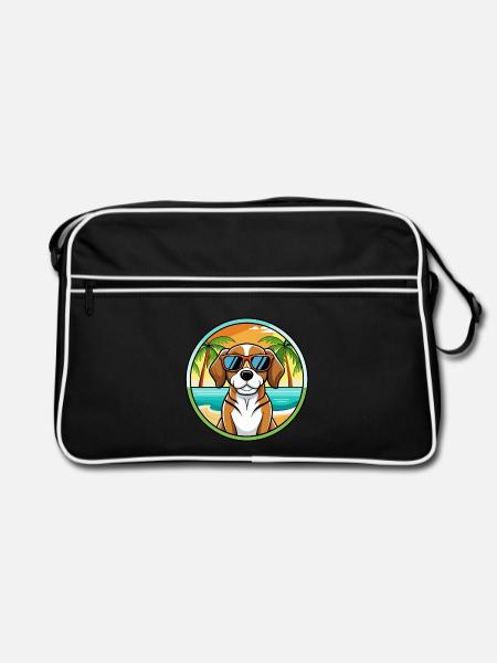 Beagle Harrier Hunderasse Cartoon Sonnenbrille Strand - Retro Tasche - Schwarz/Weiß - Vorne