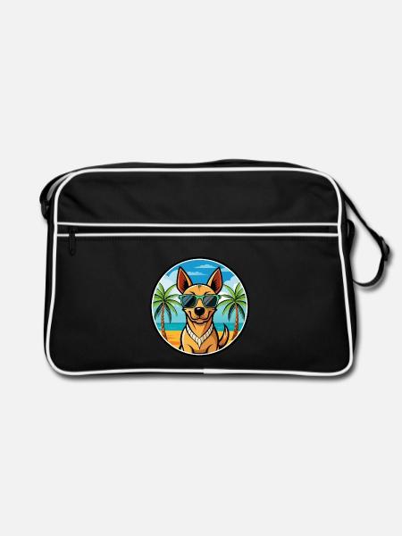 Andalusischer Windhund Rasse Cartoon Sonnenbrille Strand - Retro Tasche - Schwarz/Weiß - Vorne