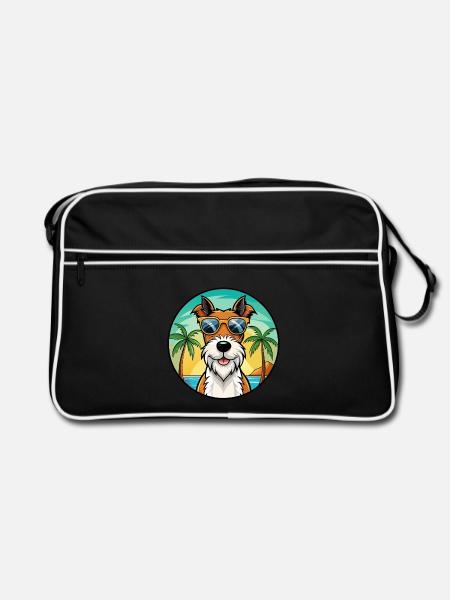 Draht Foxterrier Hunderasse Cartoon Sonnenbrille Strand - Retro Tasche - Schwarz/Weiß - Vorne