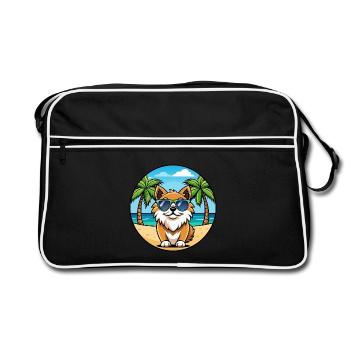 Tibetischer Spaniel Hund Rasse Cartoon Sonnenbrille Strand - Retro Tasche - Schwarz/Weiß - Vorne