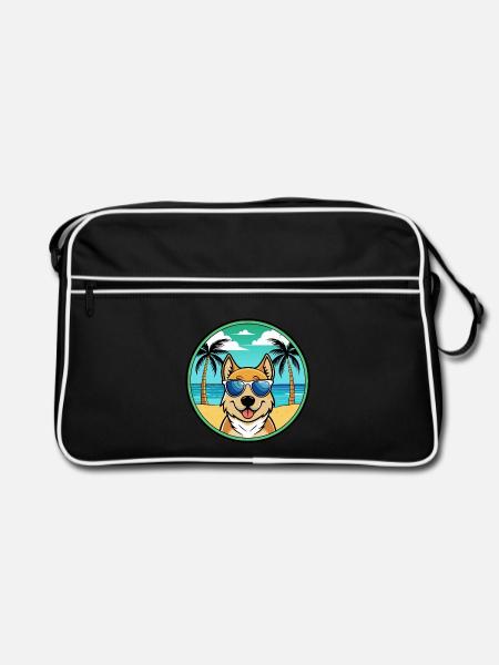 Slovensky Kopov Hunderasse Cartoon Sonnenbrille Strand - Retro Tasche - Schwarz/Weiß - Vorne