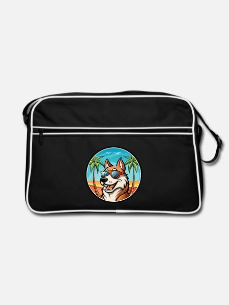 Russischer Jagdhund Rasse Cartoon Sonnenbrille Strand - Retro Tasche - Schwarz/Weiß - Vorne