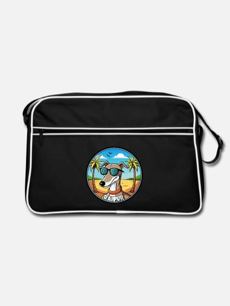 Rampur Windhund Hunderasse Cartoon Sonnenbrille Strand - Retro Tasche - Schwarz/Weiß - Vorne
