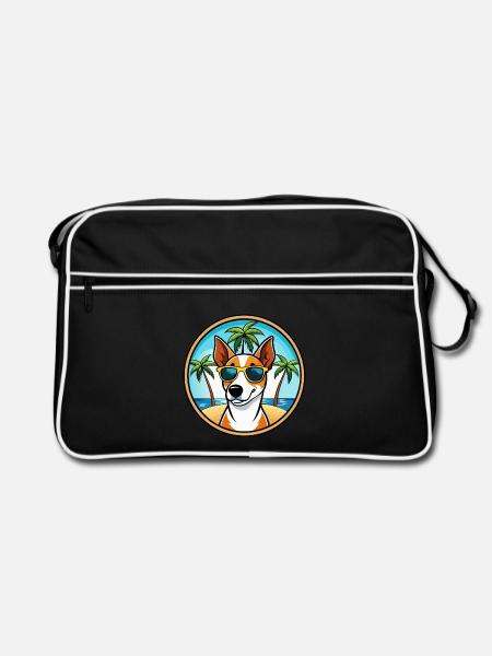 Glatte Foxterrier Hunderasse Cartoon Sonnenbrille - Retro Tasche - Schwarz/Weiß - Vorne