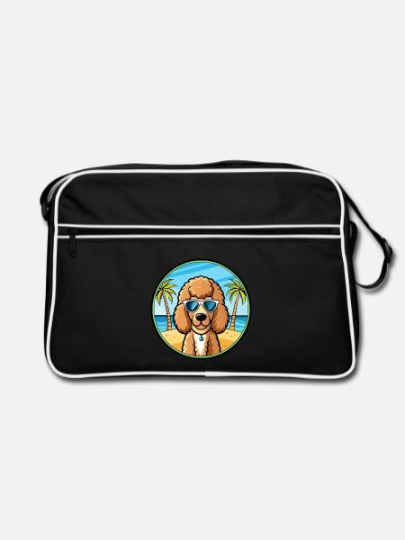 Pudel Hund Rasse Cartoon Sonnenbrille Strand - Retro Tasche - Schwarz/Weiß - Vorne