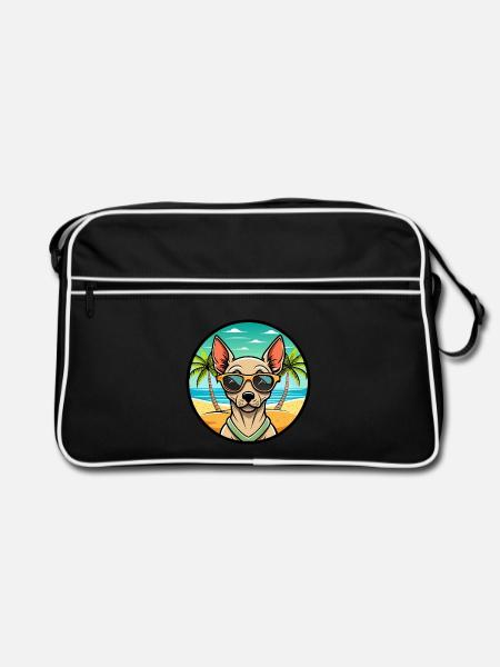 Peruanische haarlose Hunderasse Cartoon Sonnenbrille Strand - Retro Tasche - Schwarz/Weiß - Vorne