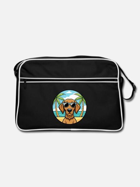 Drahthaar Vizsla Hund Rasse Cartoon Sonnenbrille Strand - Retro Tasche - Schwarz/Weiß - Vorne
