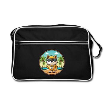 Milieu Asiatique Ovtcharka Chien Race Dessin Animé Plage - Sac Retro - noir/blanc - Devant