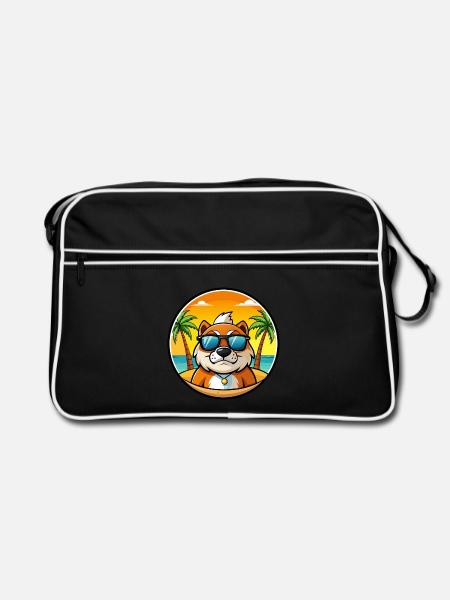 Moskau Watchdog Rasse Cartoon Sonnenbrille Strand - Retro Tasche - Schwarz/Weiß - Vorne